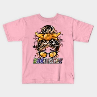 Bartender Messy Bun Bargirl Gift Kids T-Shirt